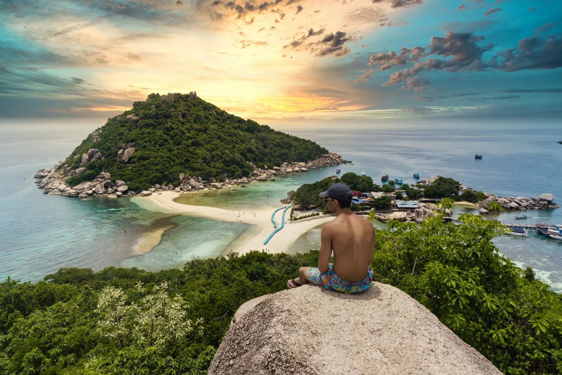 Traveller at an island viewpoint in Thailand