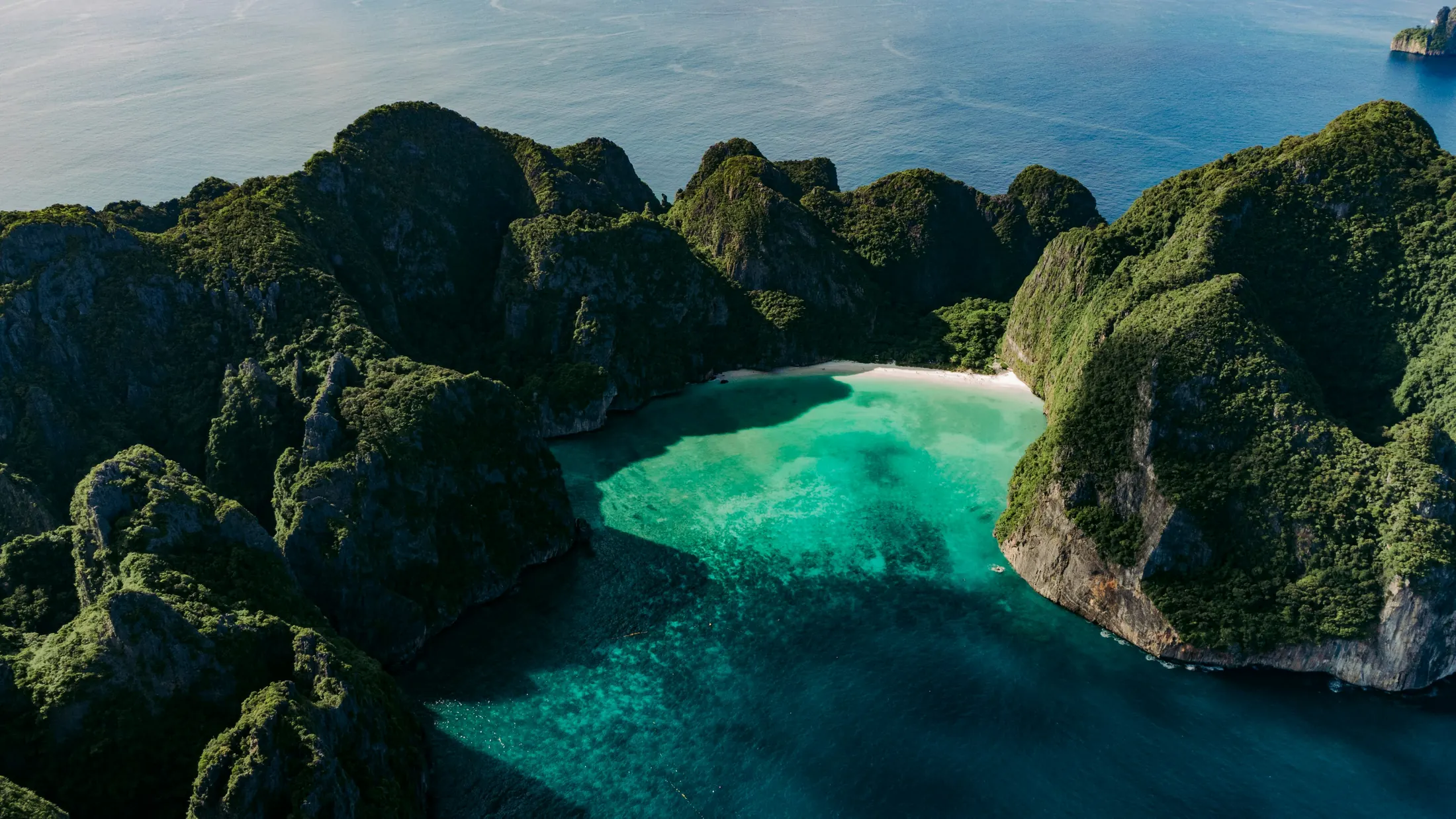 Hidden cove and limestone cliffs in the Phi Phi Islands