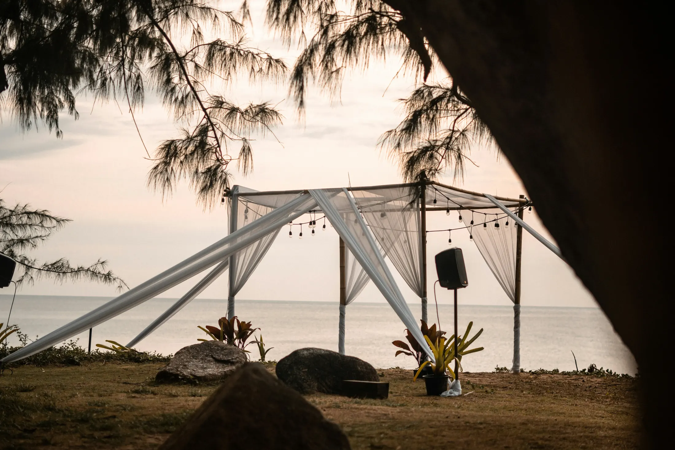 Beach wedding floral ceremony detail