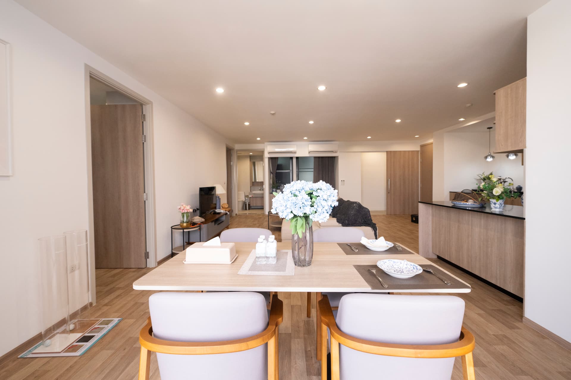 Bangkok apartment dining area with city views